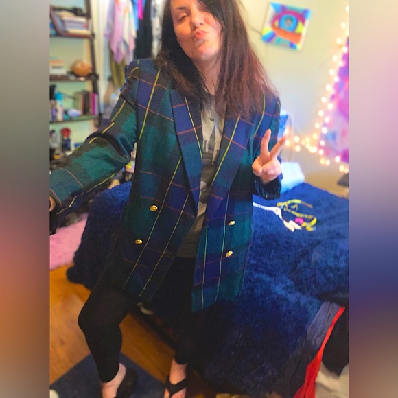 Vintage Authentic Escada Green Plaid Tartan Blazer Size 42 Mad OG Status - Picture 11 of 15